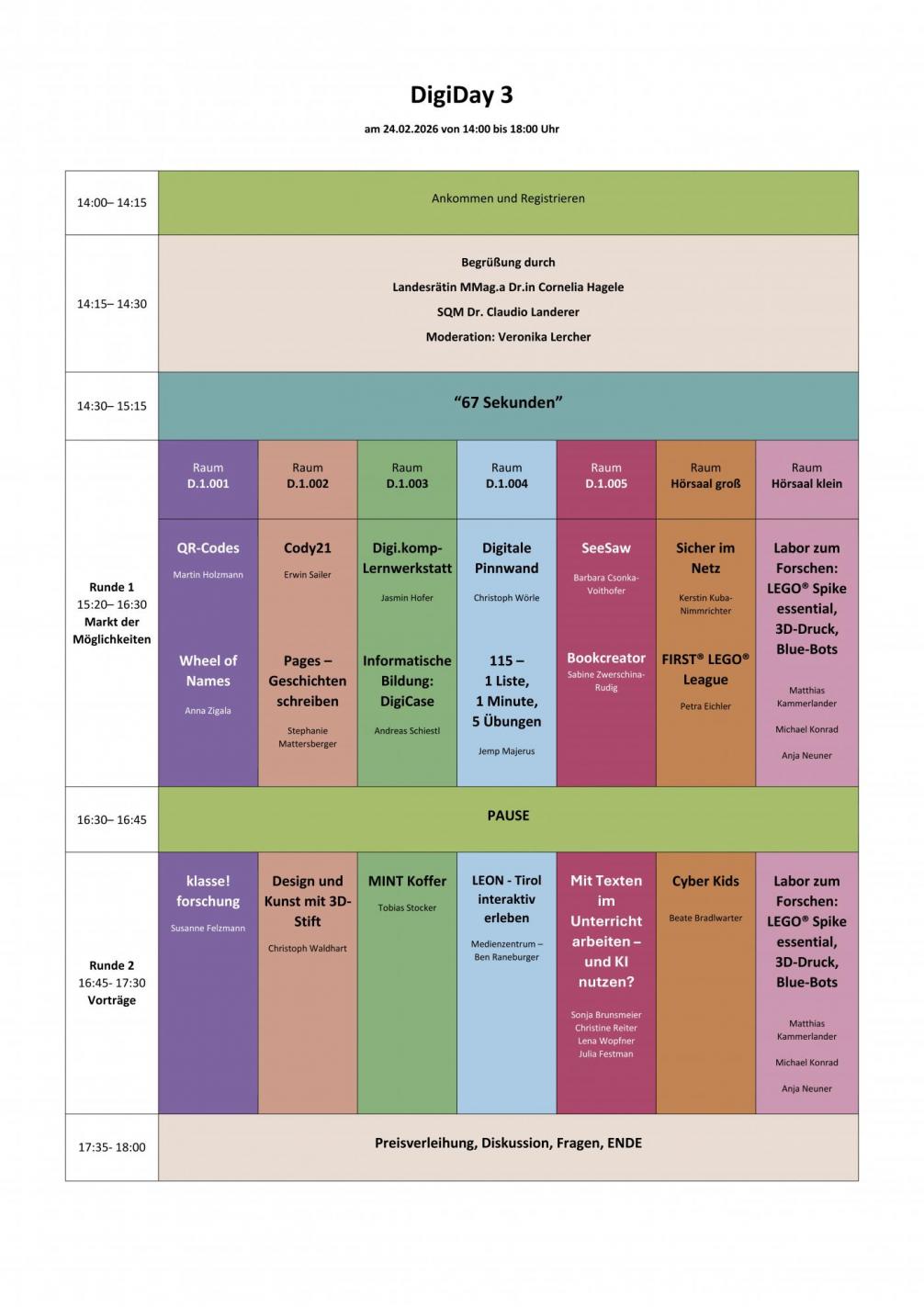 Programm für den DigiDay 2026 - eine detailierte Beschreibung des Programms findet man unterhalb