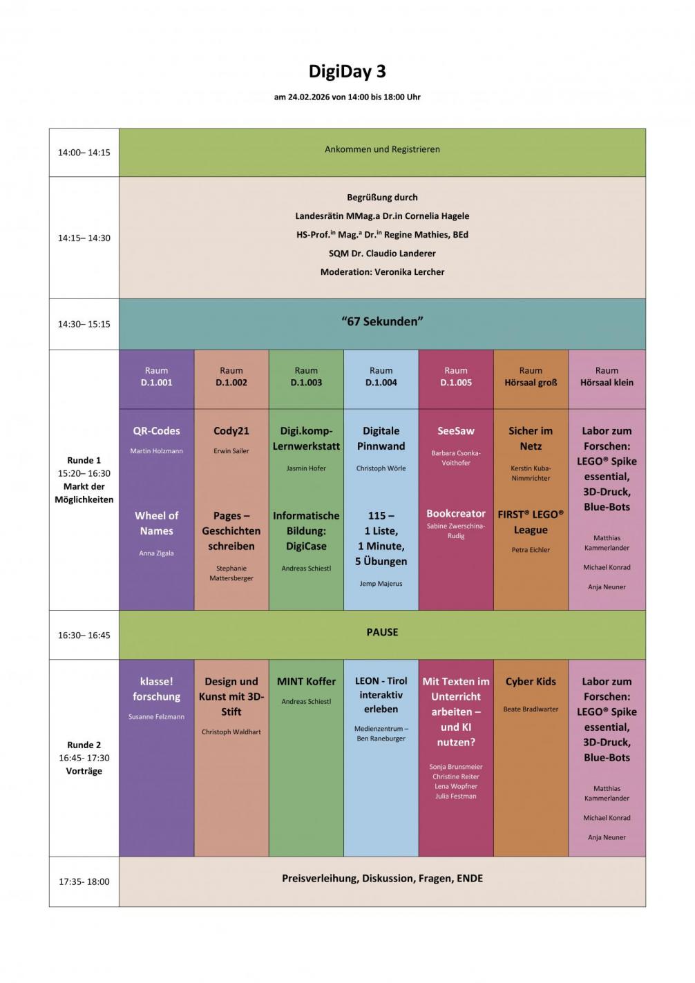 Programm für den DigiDay 2026 - eine detailierte Beschreibung des Programms findet man unterhalb
